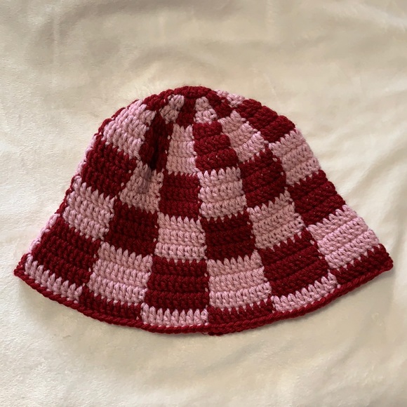 Handmade Red & Pink Checkered Bucket Hat - Picture 1 of 3